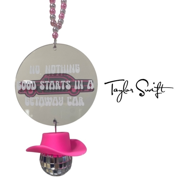 Taylor Swift Getaway Car Homemade Car Ornament Disco Pink Cowboy Hat Acrylic - Picture 1 of 6